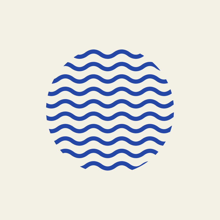 Tide wavy circle paper coaster design from the Blue Shapes collection in cobalt blue and cream