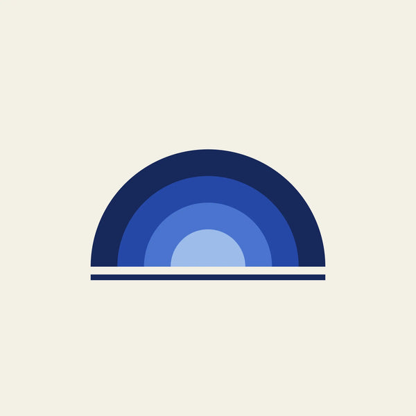 Arches rainbow arch paper coaster design from the Blue Shapes collection in navy, cobalt and sky blue on cream