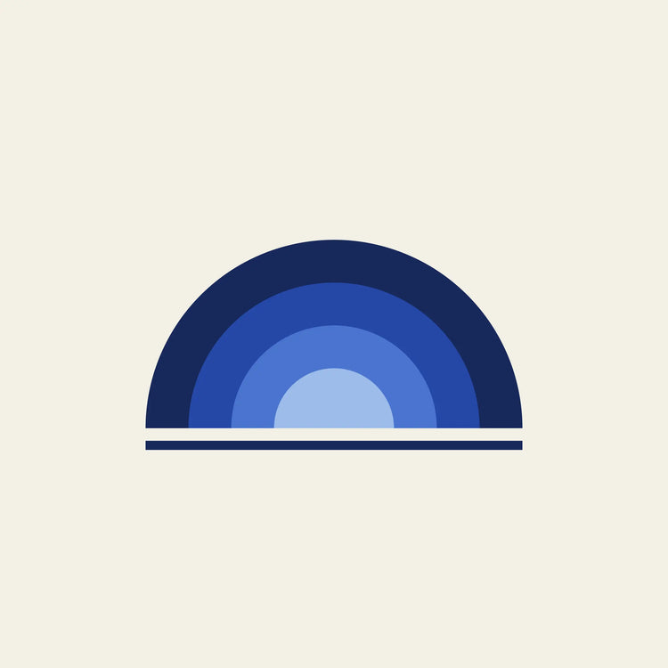 Arches rainbow arch paper coaster design from the Blue Shapes collection in navy, cobalt and sky blue on cream