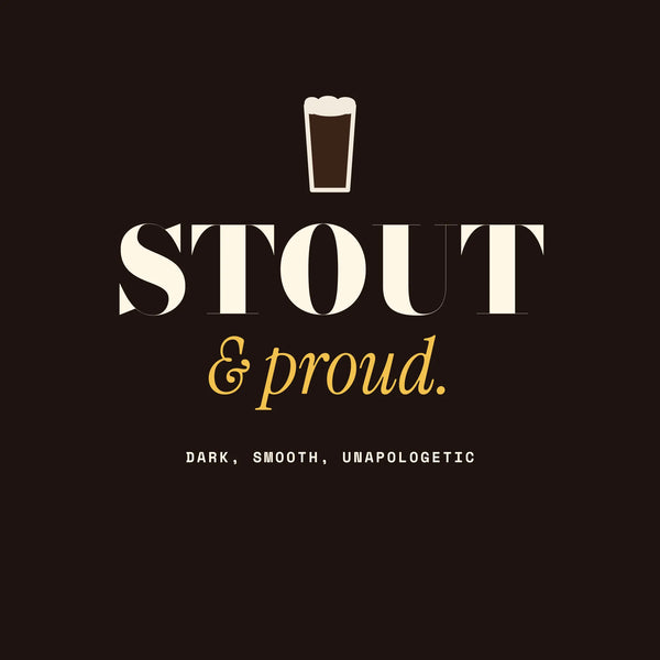 Stout & Proud stout paper coaster design from the Pub & Beer collection in near black, cream and gold