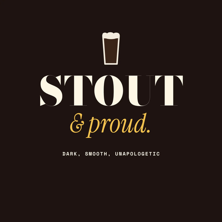 Stout & Proud stout paper coaster design from the Pub & Beer collection in near black, cream and gold