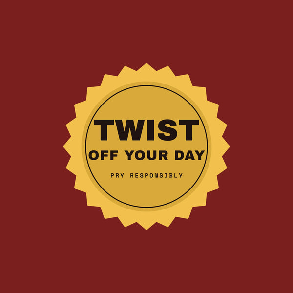 Twist Off Your Day beer bottle cap paper coaster design from the Pub & Beer collection in burgundy, gold and black