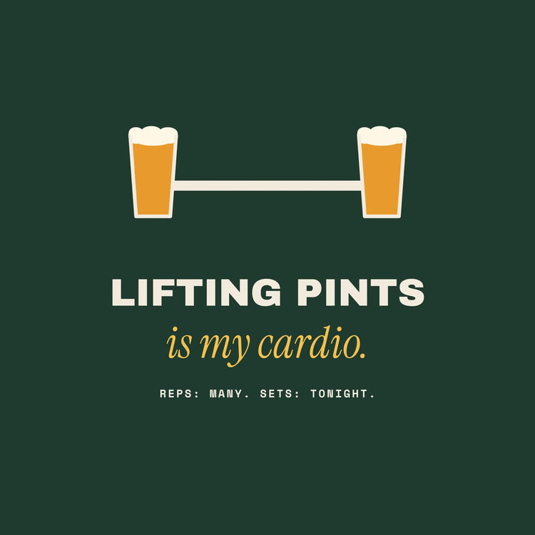 Lifting Pints beer workout paper coaster design from the Pub & Beer collection in dark green, amber and cream