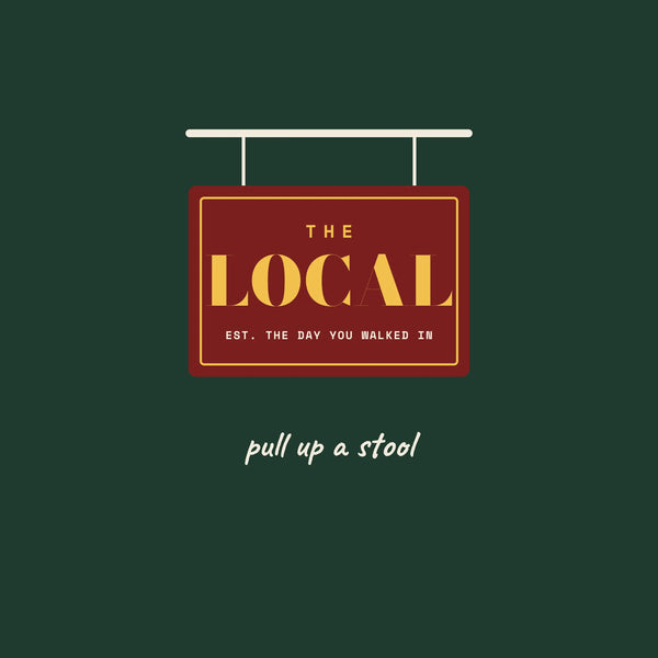 The Local pub sign paper coaster design from the Pub & Beer collection in dark green, burgundy and gold