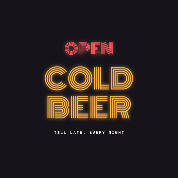 Cold Beer neon beer sign paper coaster design from the Pub & Beer collection in midnight navy, neon red and amber