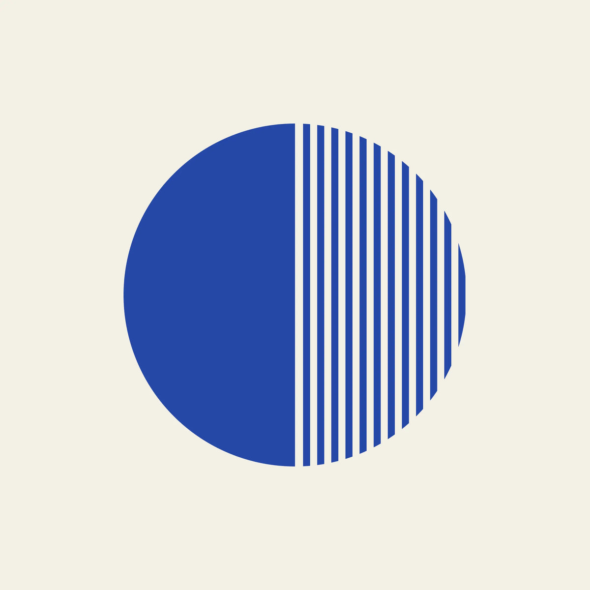 Half Light striped circle paper coaster design from the Blue Shapes collection in cobalt blue and cream
