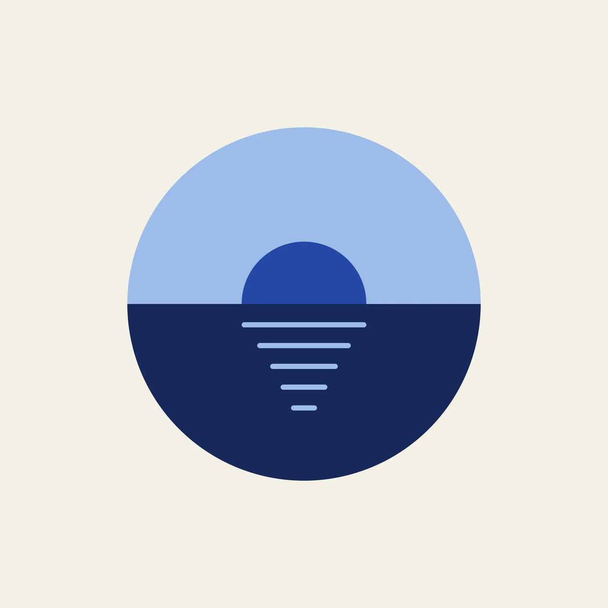 Horizon seaside sunset paper coaster design from the Blue Shapes collection in navy, cobalt and sky blue on cream