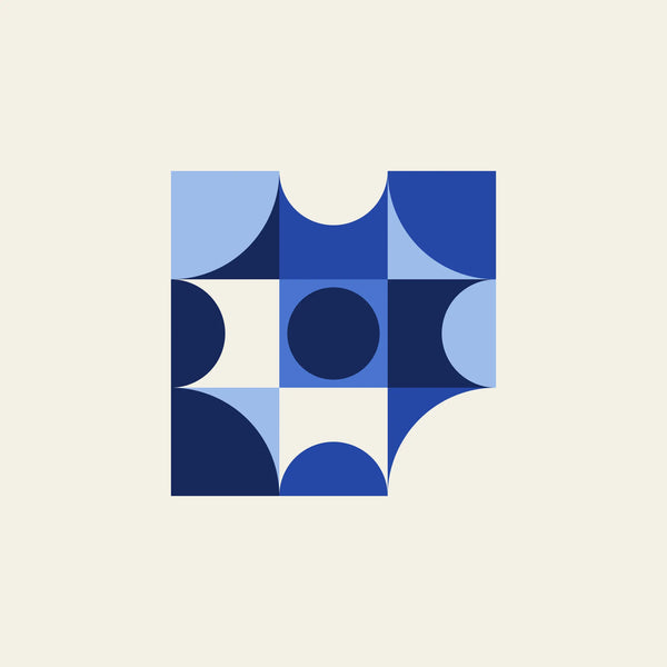 Bauhaus Tiles geometric paper coaster design from the Blue Shapes collection in navy, cobalt, sky blue and cream