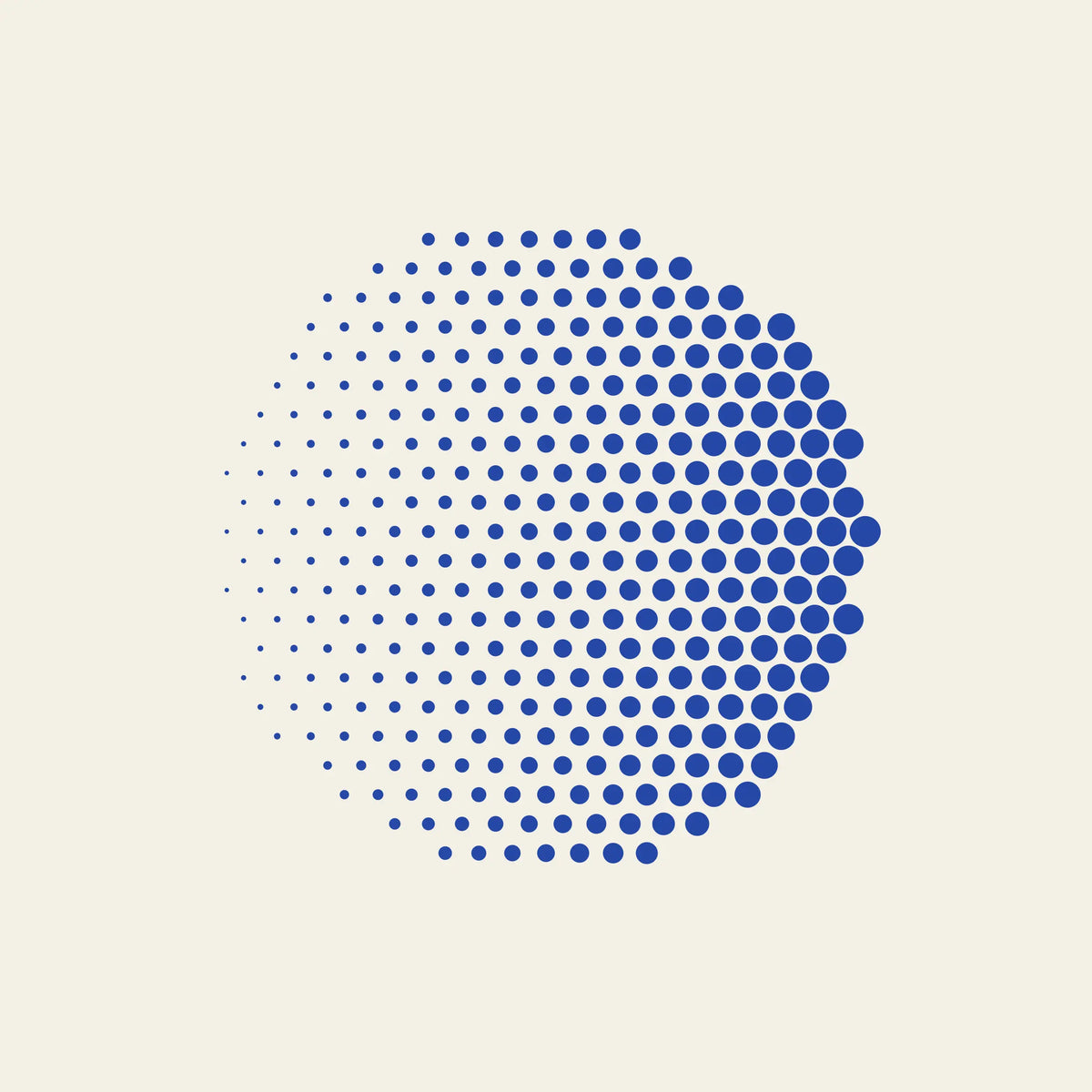 Halftone Moon halftone dot paper coaster design from the Blue Shapes collection in cobalt blue and cream