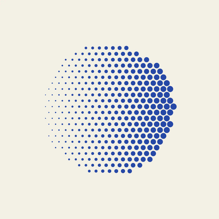 Halftone Moon halftone dot paper coaster design from the Blue Shapes collection in cobalt blue and cream