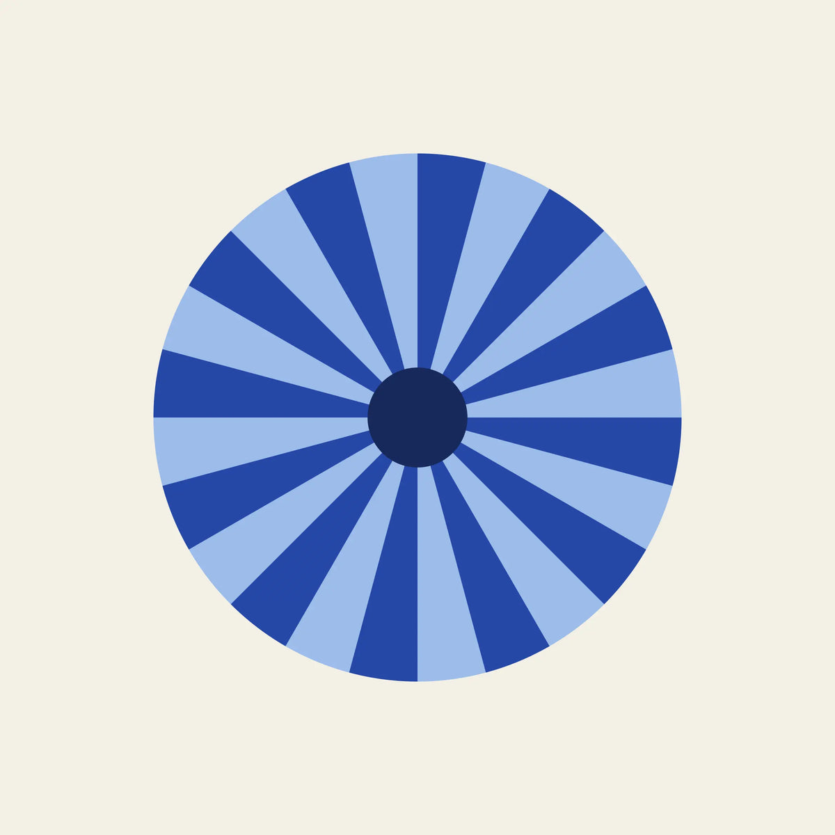 Sunburst retro paper coaster design from the Blue Shapes collection in navy, cobalt and sky blue on cream
