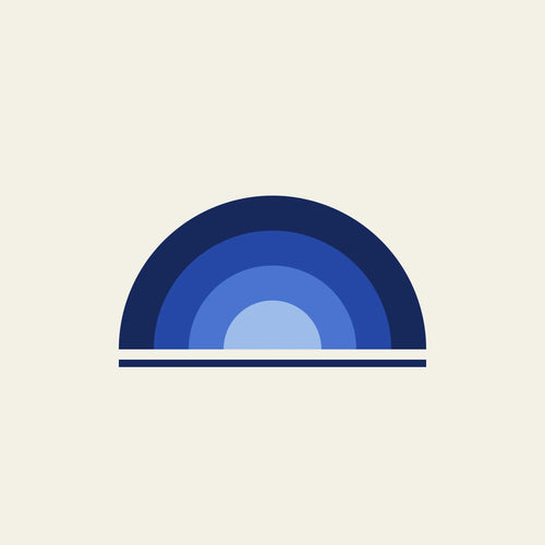 Arches rainbow arch paper coaster design from the Blue Shapes collection in navy, cobalt and sky blue on cream