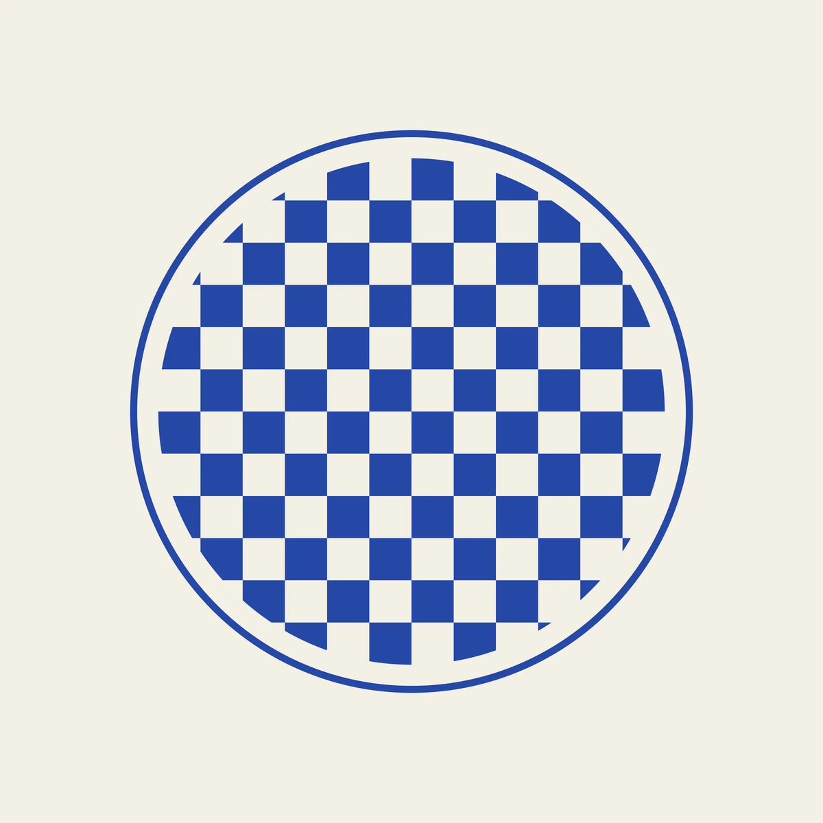 Checkmate checkerboard paper coaster design from the Blue Shapes collection in cobalt blue and cream