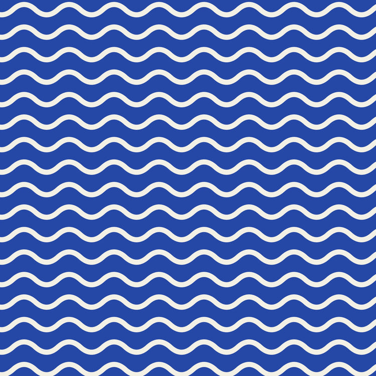 Seawall wave pattern paper coaster design from the Blue Shapes collection in cobalt blue and cream