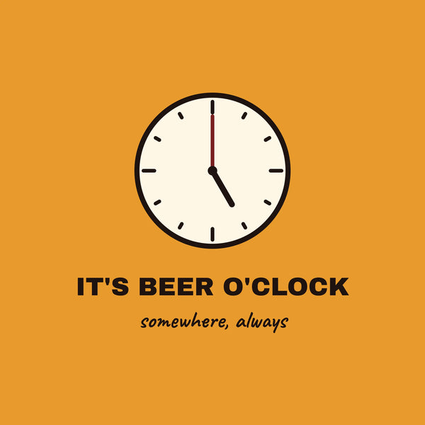 Beer O'Clock beer clock paper coaster design from the Pub & Beer collection in amber orange, black and cream
