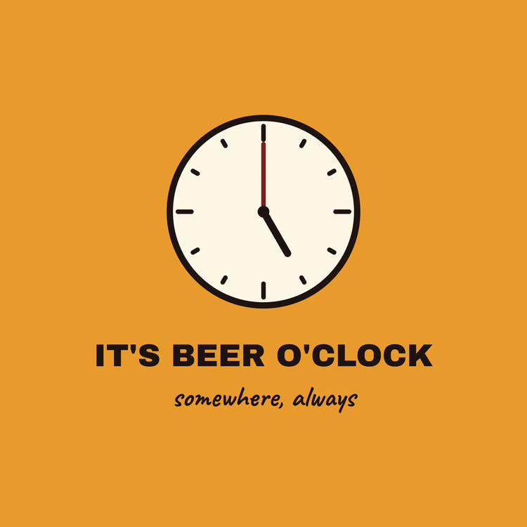Beer O'Clock beer clock paper coaster design from the Pub & Beer collection in amber orange, black and cream