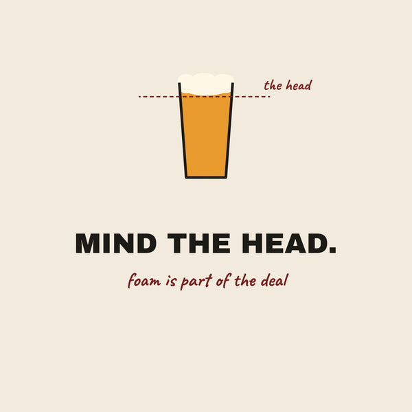 Mind the Head beer foam paper coaster design from the Pub & Beer collection in cream, amber and burgundy