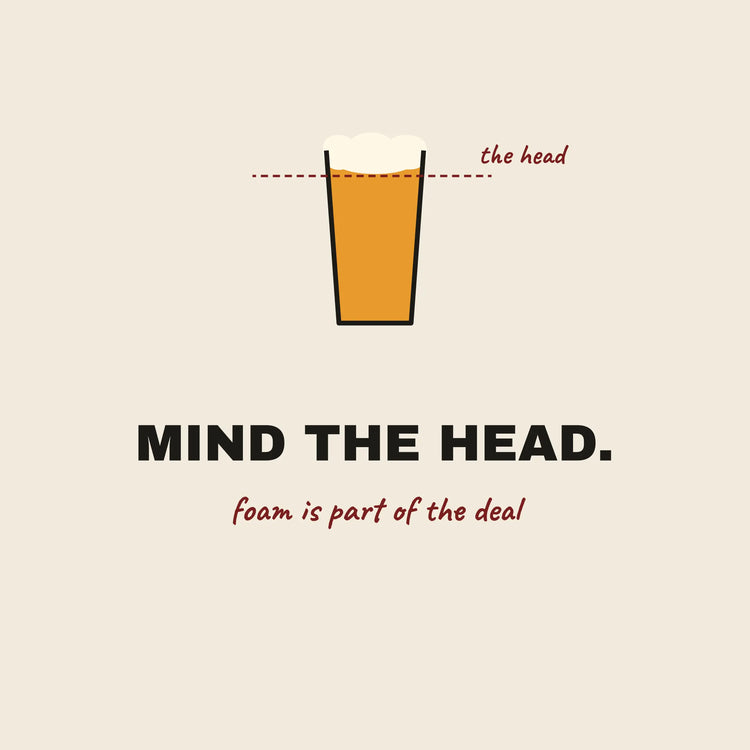 Mind the Head beer foam paper coaster design from the Pub & Beer collection in cream, amber and burgundy