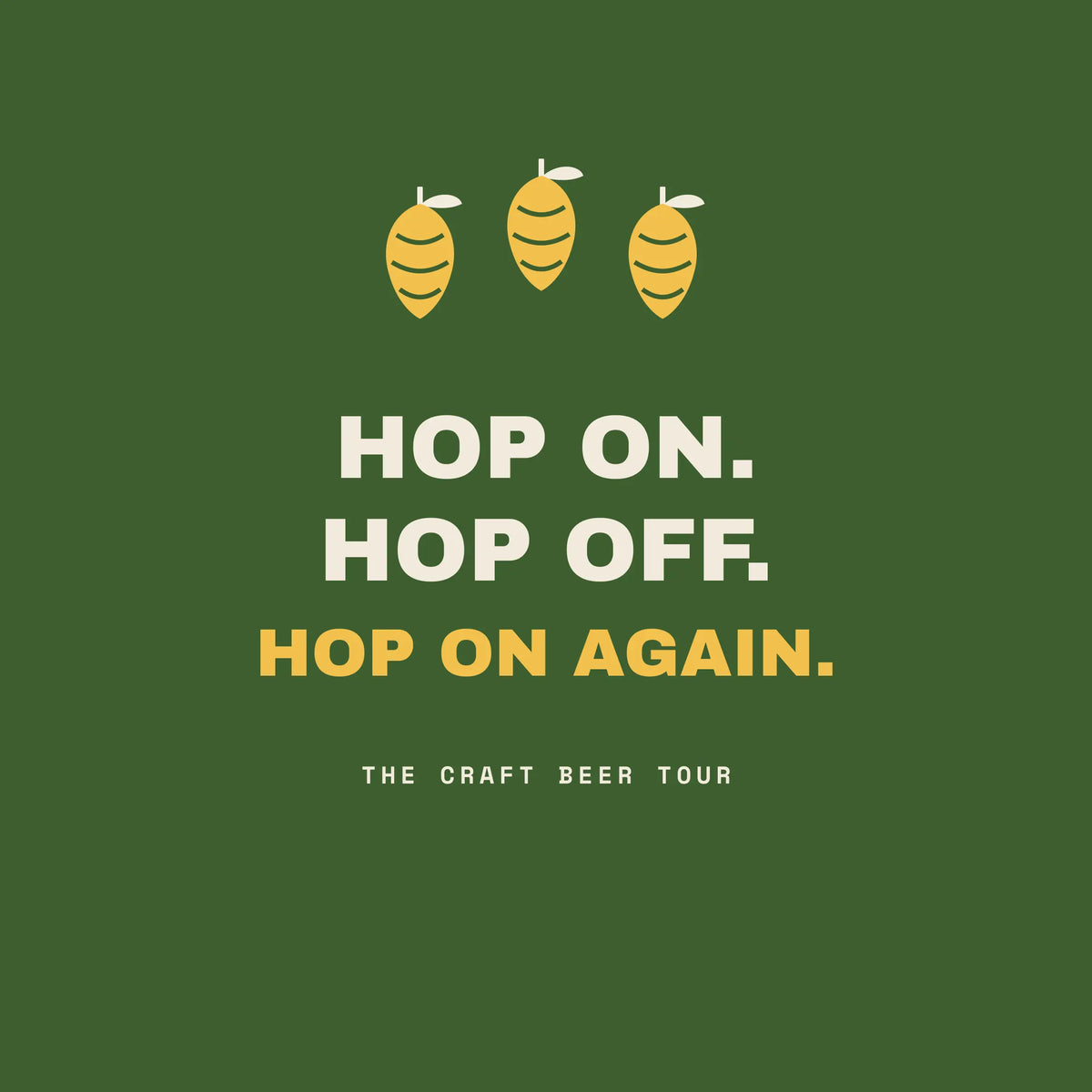 Hop On Hop Off craft beer tour paper coaster design from the Pub & Beer collection in leaf green, gold and cream