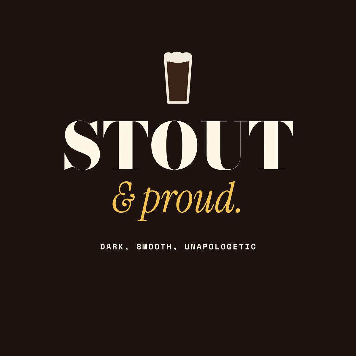 Stout & Proud stout paper coaster design from the Pub & Beer collection in near black, cream and gold