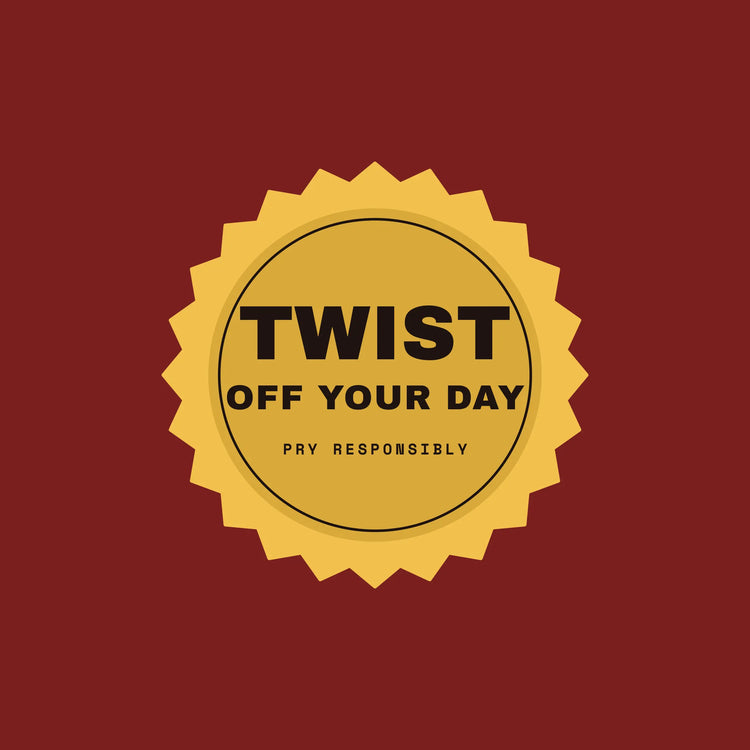 Twist Off Your Day beer bottle cap paper coaster design from the Pub & Beer collection in burgundy, gold and black