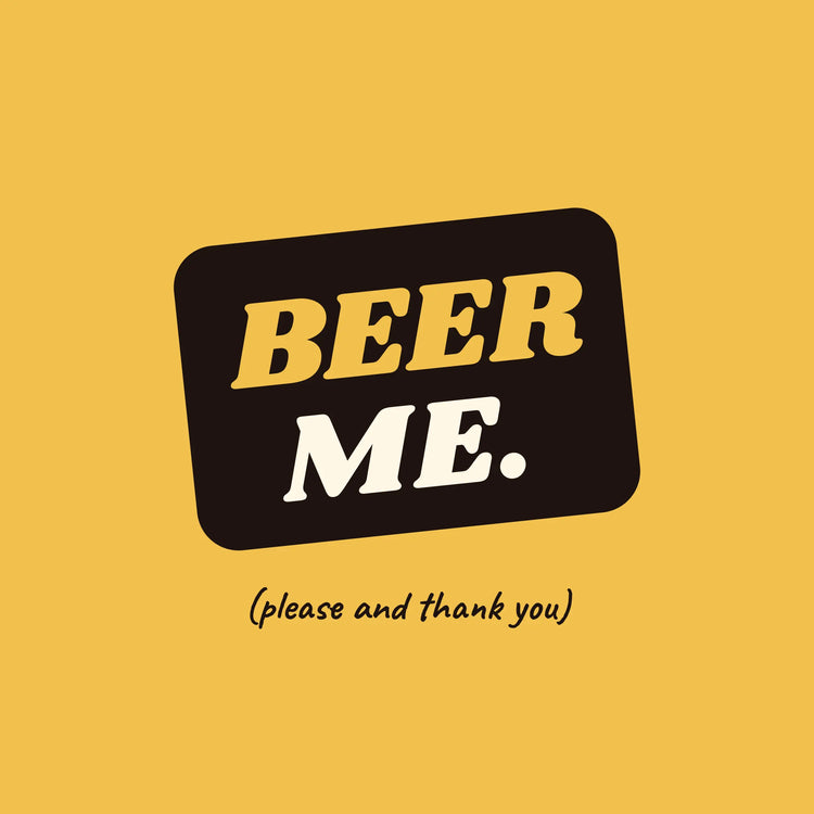 Beer Me funny beer paper coaster design from the Pub & Beer collection in golden yellow and dark brown