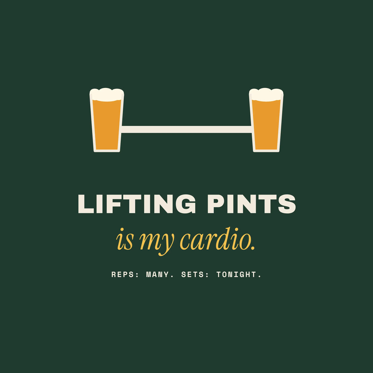 Lifting Pints beer workout paper coaster design from the Pub & Beer collection in dark green, amber and cream