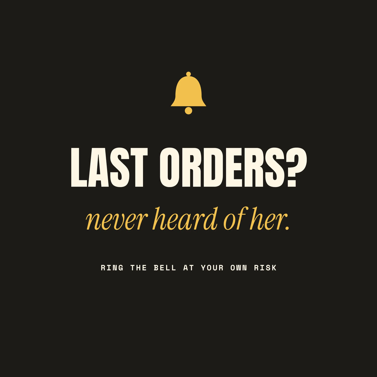 Last Orders bell paper coaster design from the Pub & Beer collection in black, golden yellow and cream
