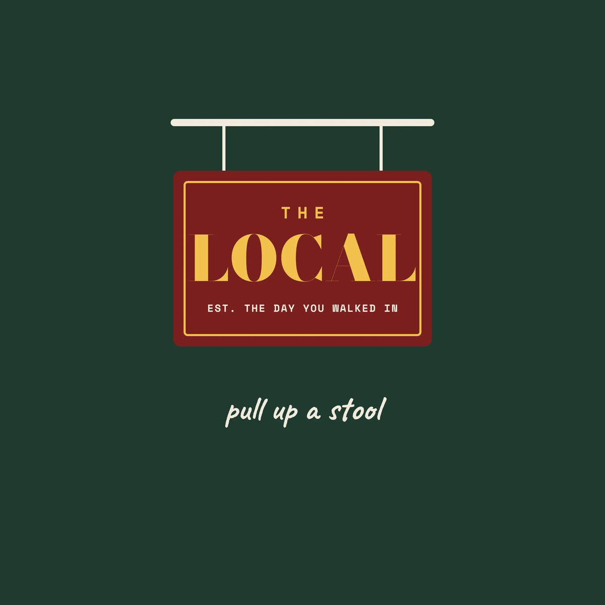 The Local pub sign paper coaster design from the Pub & Beer collection in dark green, burgundy and gold