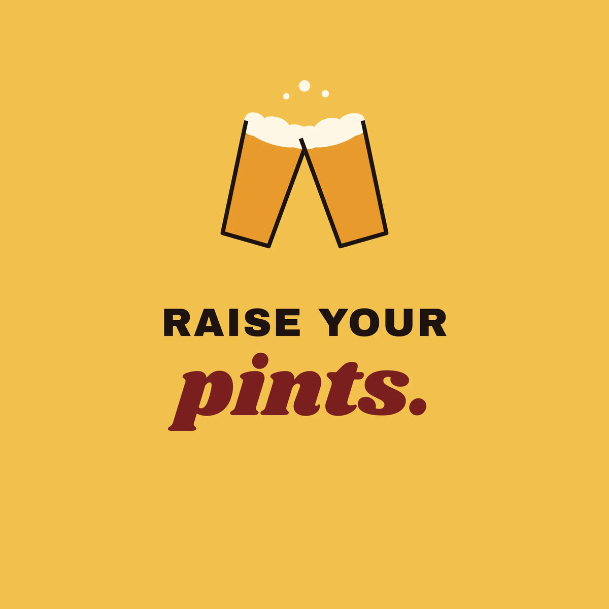 Raise Your Pints cheers beer paper coaster design from the Pub & Beer collection in golden yellow, amber and burgundy