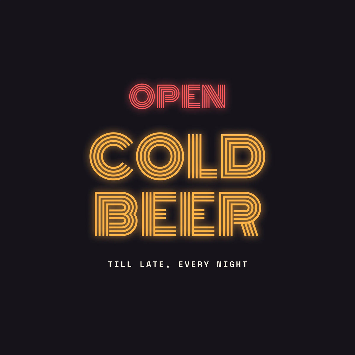 Cold Beer neon beer sign paper coaster design from the Pub & Beer collection in midnight navy, neon red and amber