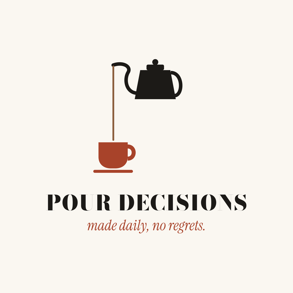 Pour Decisions pour over coffee paper coaster design from the Coffee Wit collection in black, rust red and cream