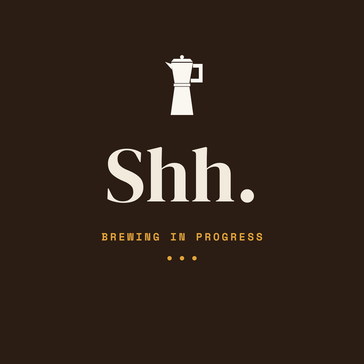 Shh, Brewing moka pot paper coaster design from the Coffee Wit collection in espresso brown, cream and amber
