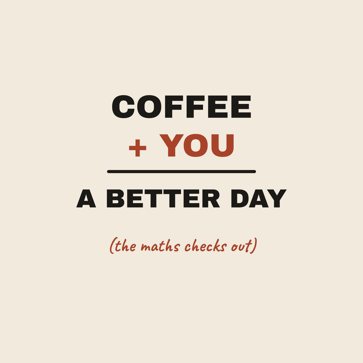 The Maths coffee maths paper coaster design from the Coffee Wit collection in black, rust red and cream