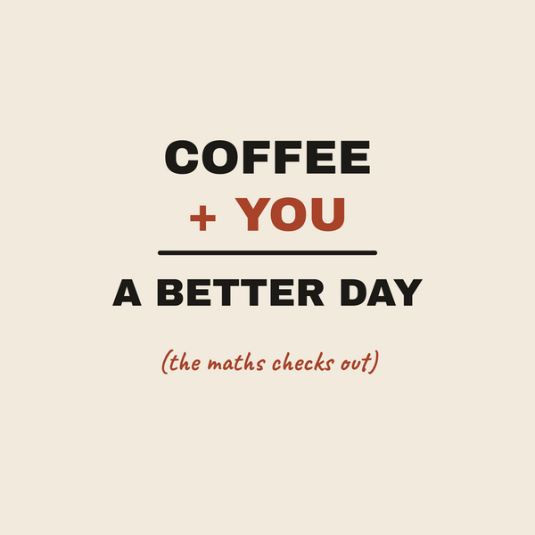The Maths coffee maths paper coaster design from the Coffee Wit collection in black, rust red and cream