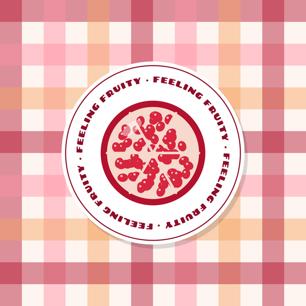 Feeling Fruity pomegranate paper coaster design with rose and burgundy gingham in rose, burgundy, coral and cream