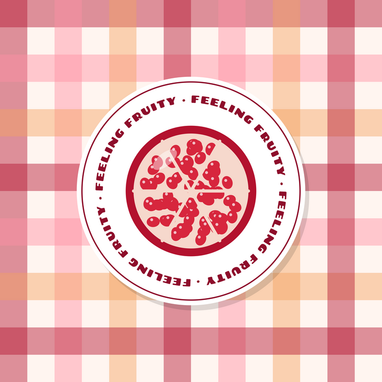 Feeling Fruity pomegranate paper coaster design with rose and burgundy gingham in rose, burgundy, coral and cream