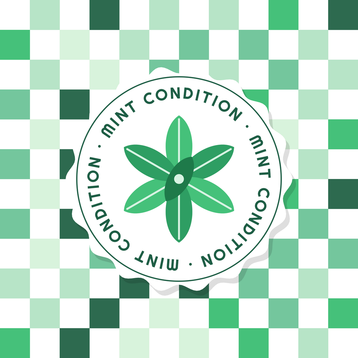 Mint Condition mint paper coaster design with green checkerboard in mint, green, cream and dark teal