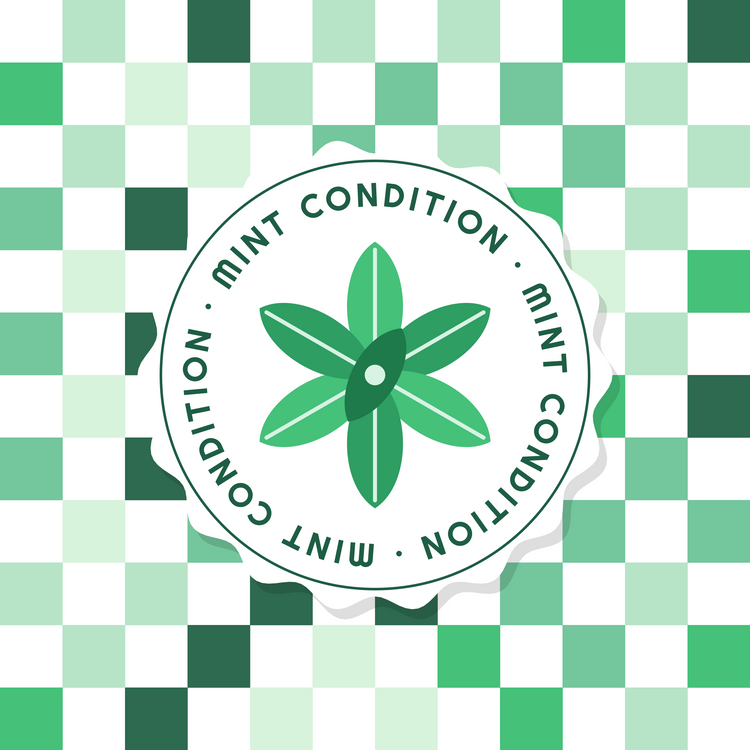 Mint Condition mint paper coaster design with green checkerboard in mint, green, cream and dark teal